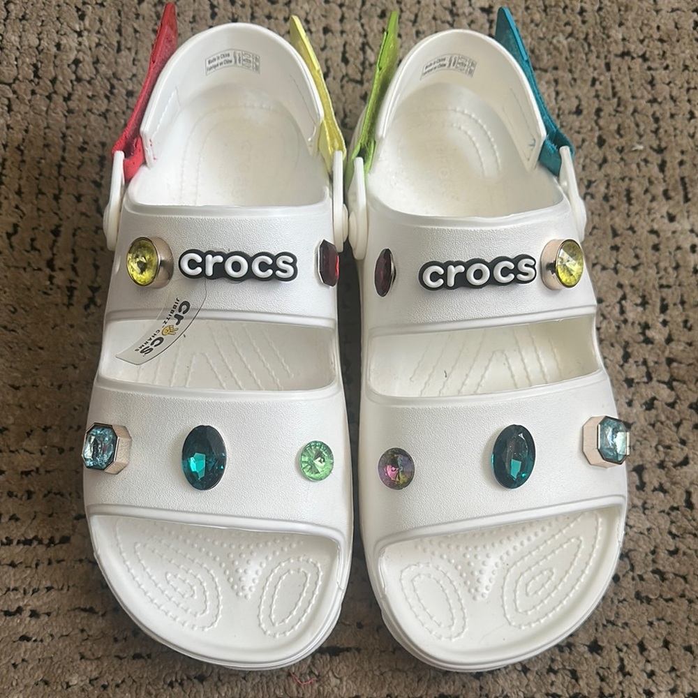 CROCS White sandals with Jibbitz